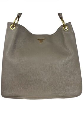 Prada Leather Hobo Bag Beige Soft Pebbled Shoulder Bag GHW
